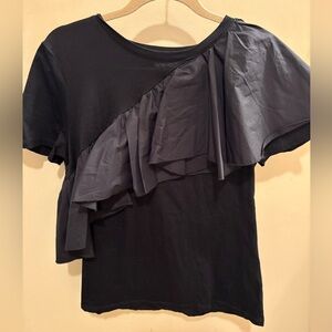 MEIMEIJ Black Ruffled Cotton T-Shirt Made in Italy Women’s Large
